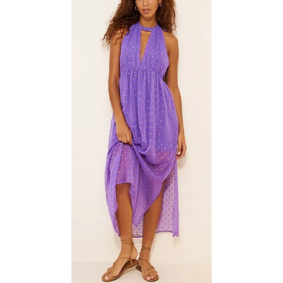 Anthropologie Dresses & Skirts - *Flaw NWT Anthropologie Celandine Beach Disco Plunging Maxi Dress Purple Gold S